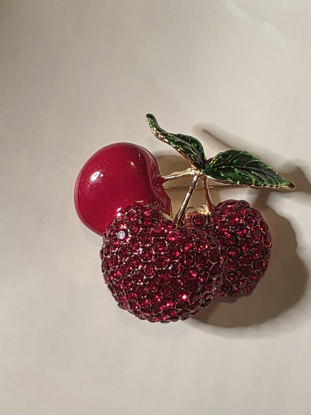 Gold and Red Cherry Brooch Pin - Women Jewelry